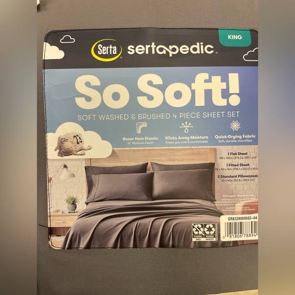 Sertapedic Supersoft Solid 4-Piece King Sheet Set Gray - Picture 2 of 5